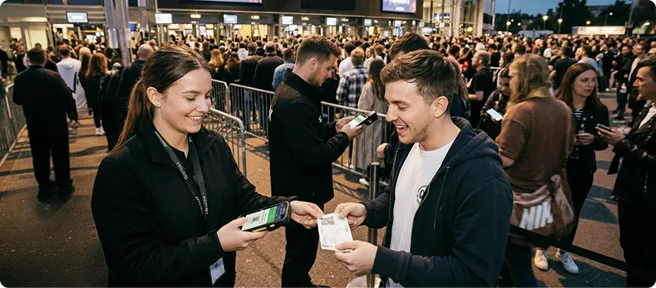 Ticket verification using the Affilitix app on a Zebra scanner.