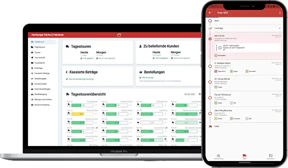 Ein Laptop und und ein smartphone zeigen die Hamburger Küche App. 